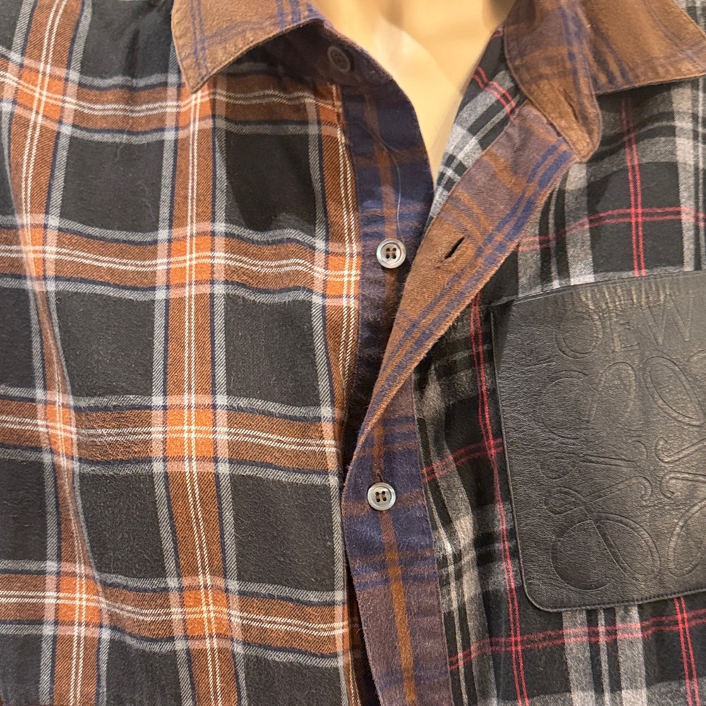 Loewe shirt long sleeve Patchwork Plaid Shirt in Brown and Black sz 40 - Picture 3 of 9